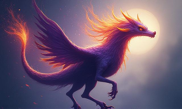 Digital illustration ng isang stylized na Sarimanok o Bakunawa, na may animasyon effect.